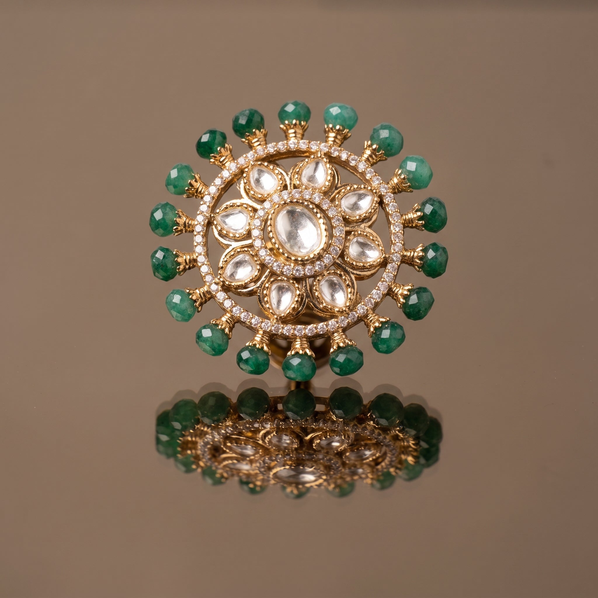 Mandala Stud Earrings with Green Stones
