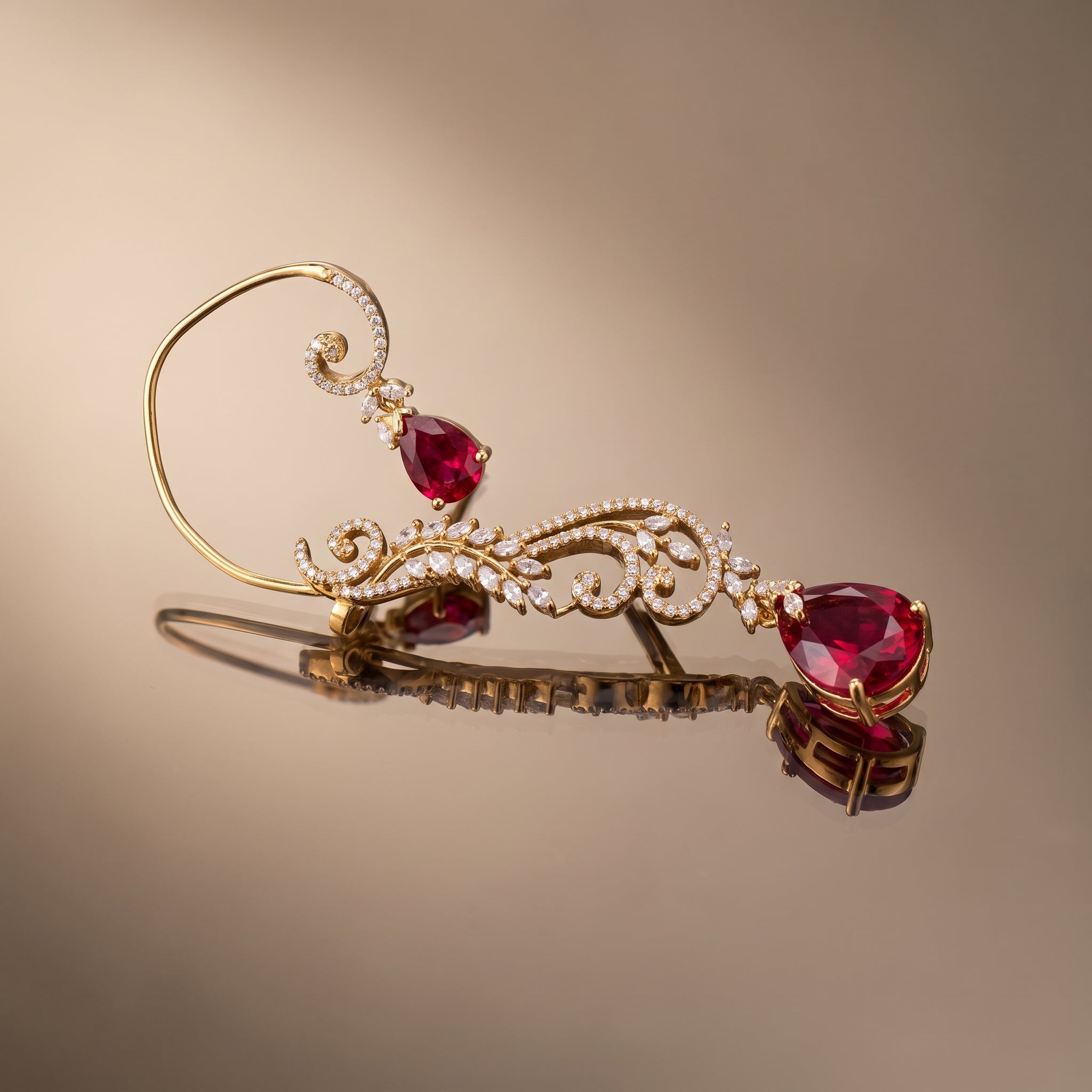 Ruby Wave Ear Cuff Earrings