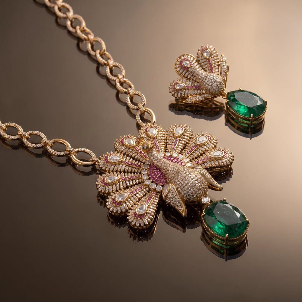 Peacock Majesty Pendant Necklace & Earring Set