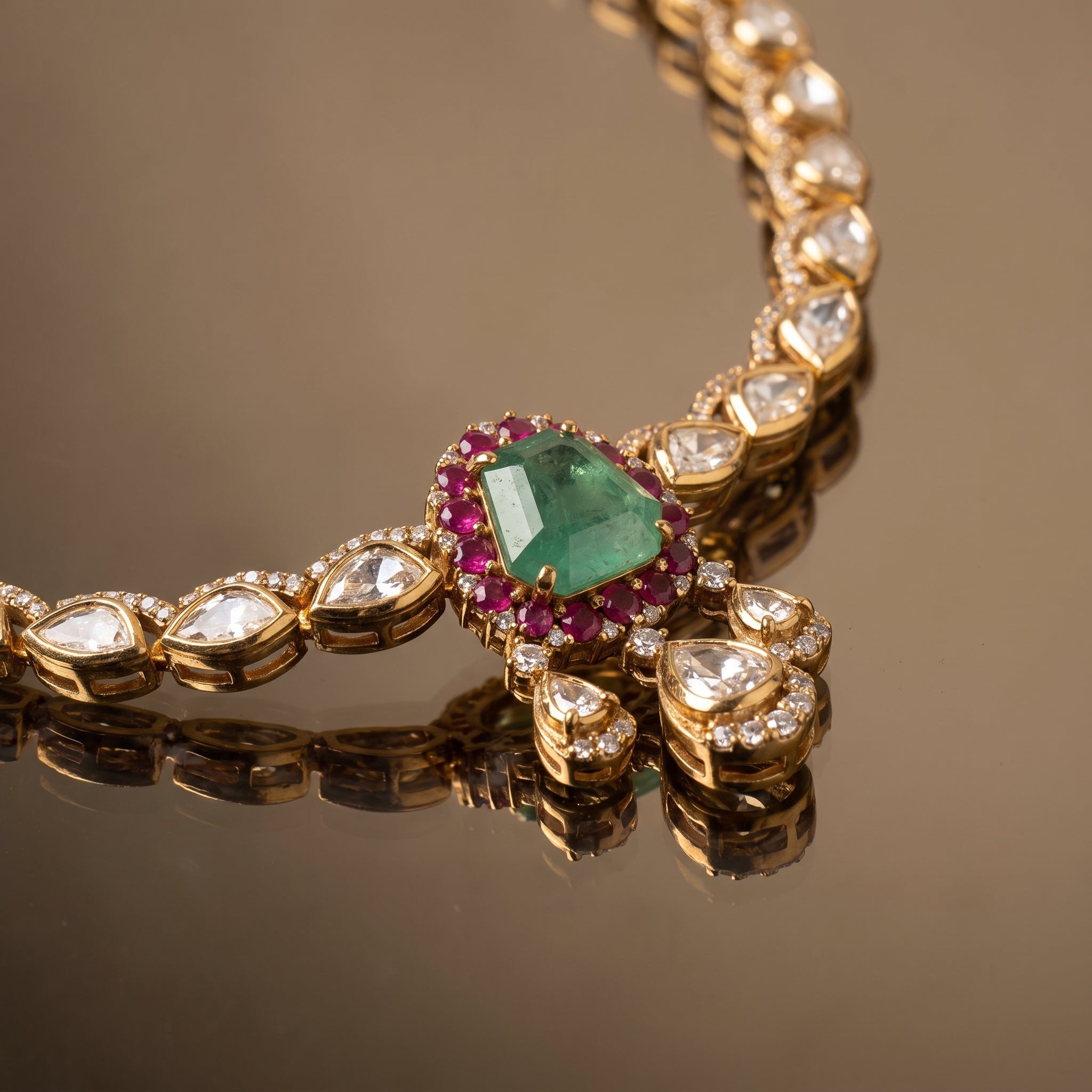 Maharani Green Stone Necklace & Earring Set