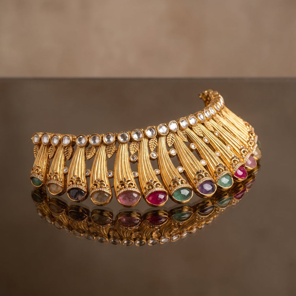 Radiant Fluted Collar with Gemstone Drops