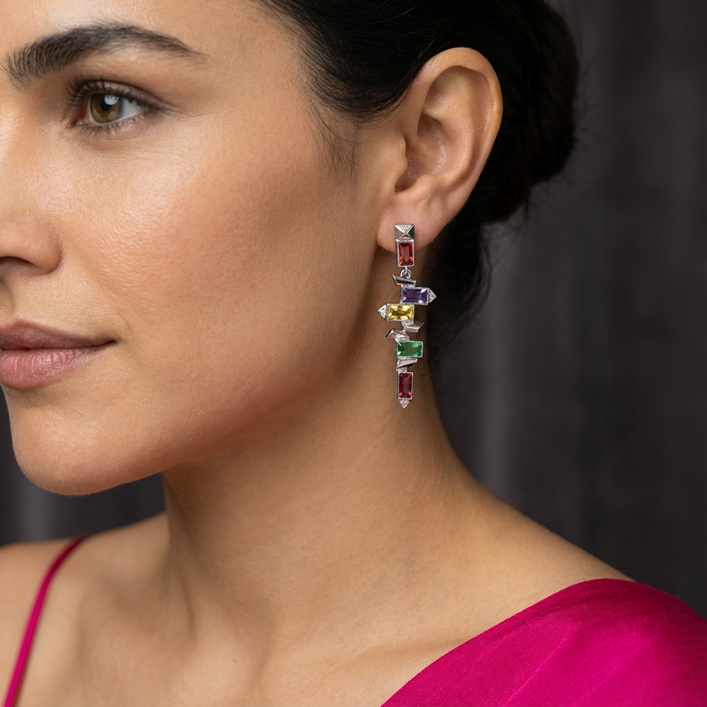 Prism cascade earrings – handcrafted Indian drop earrings by Ozel