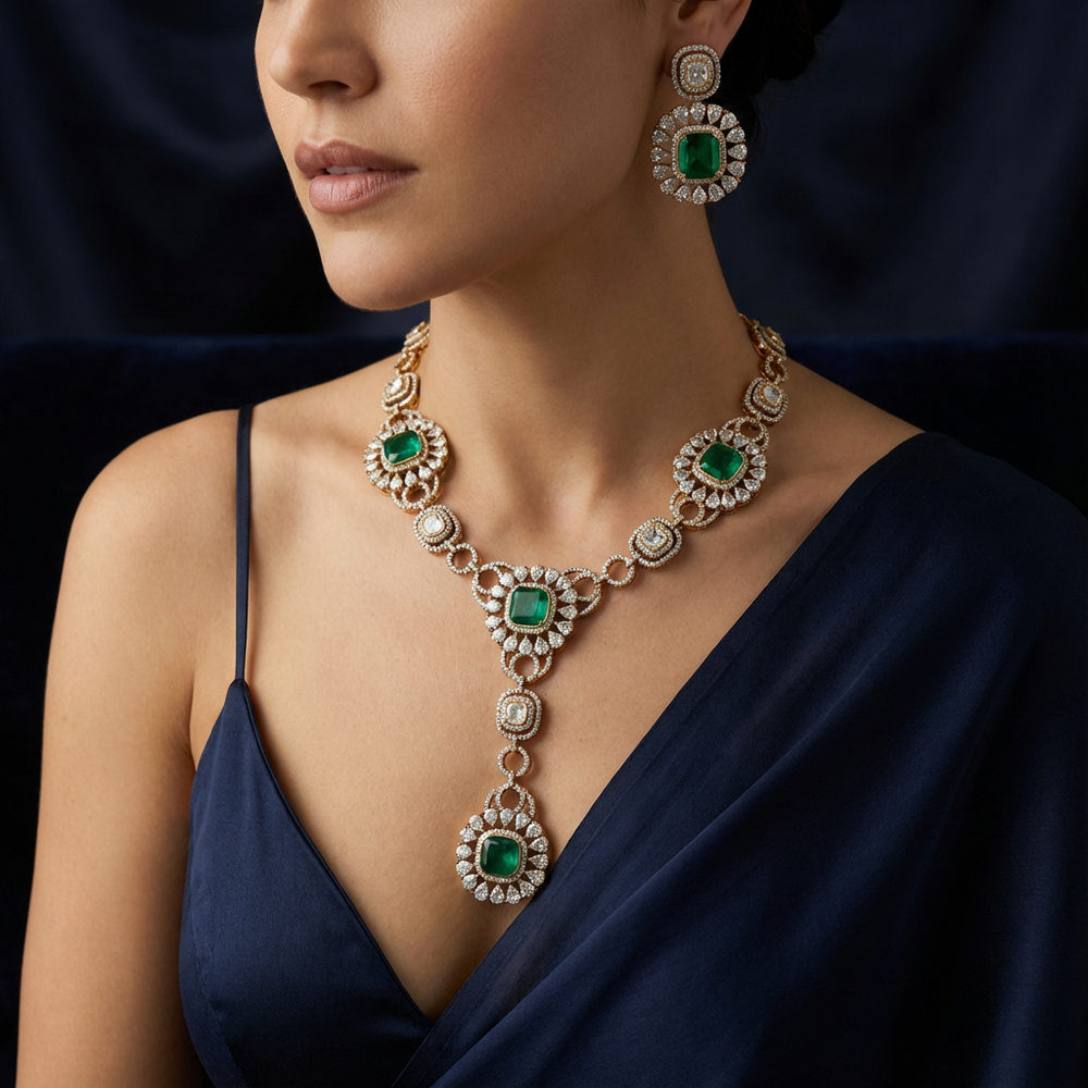 Vantara emerald necklace set – full set with earrings by Ozel