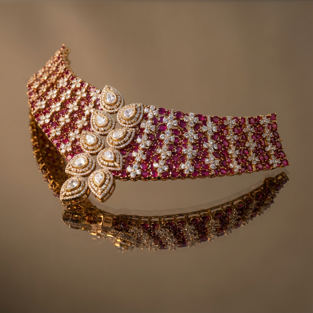 Ruby lattice luxe choker set – lattice detail close-up by Ozel