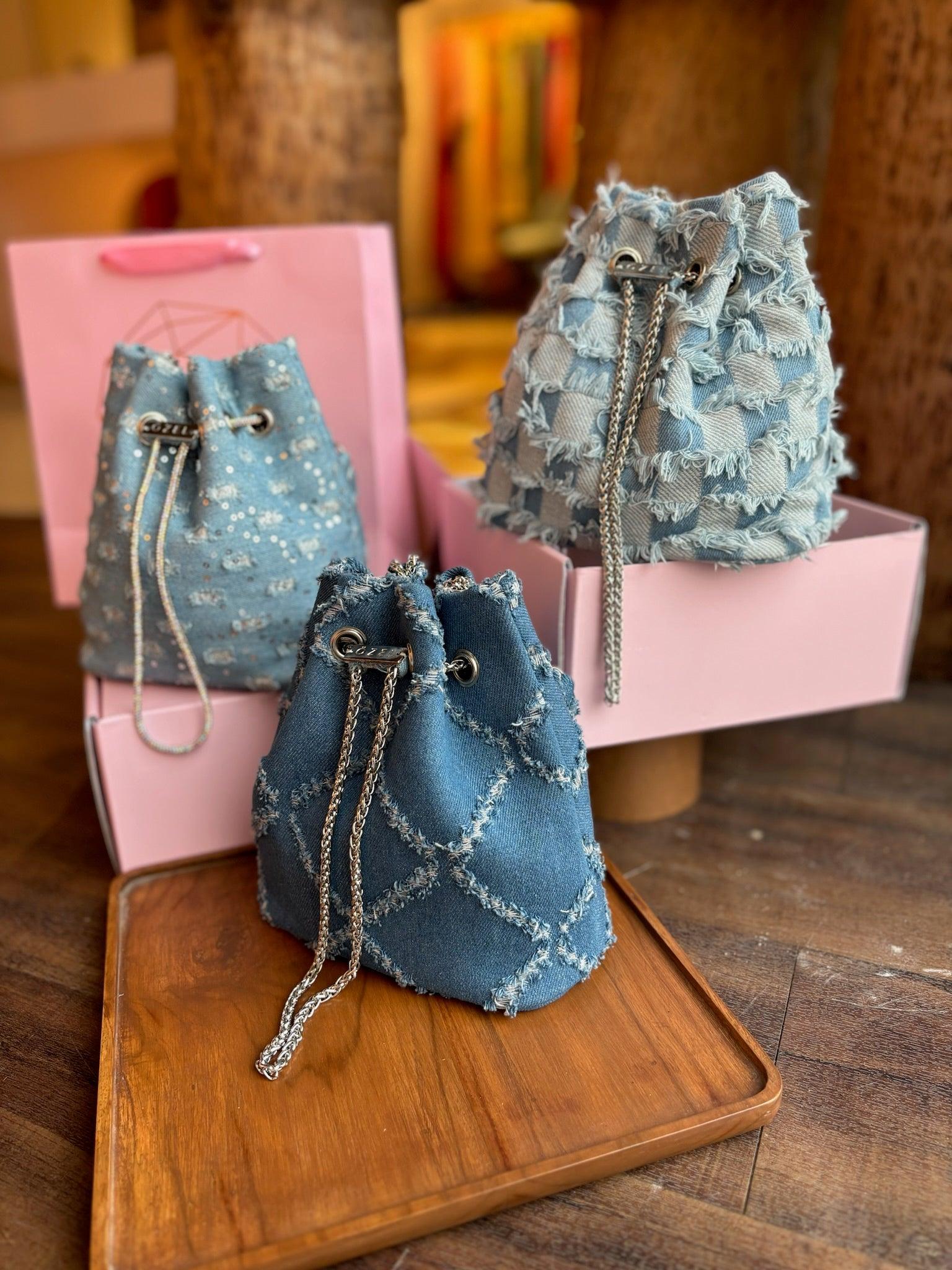 Ripped Denim Bucket Bag - Ozel