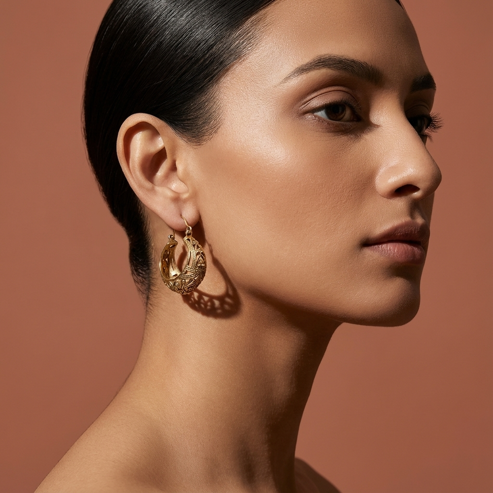Jali crescent hoop earrings – jali lattice detail by Ozel