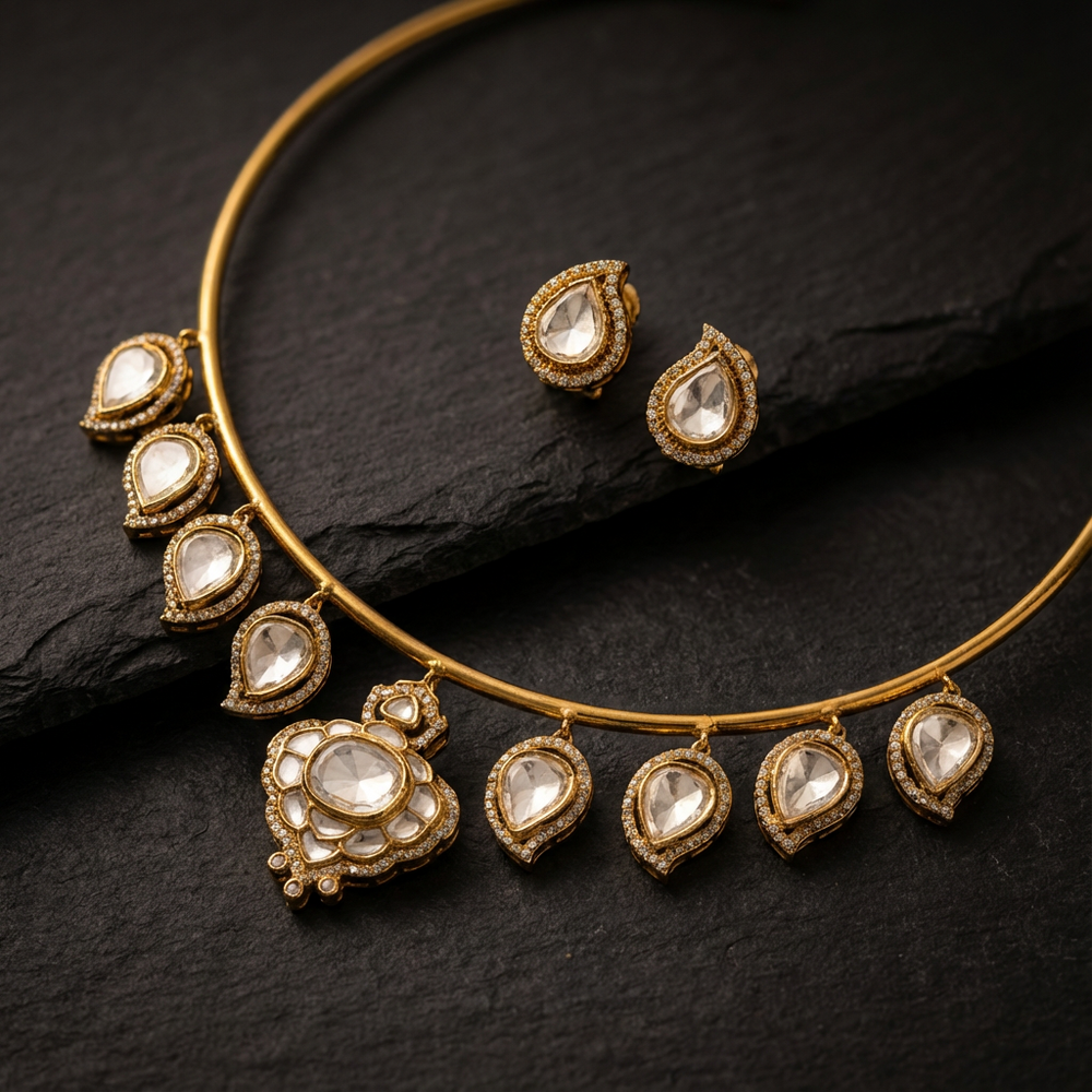 Saloni polki drop necklace set – traditional Indian bridal jewelry by Ozel