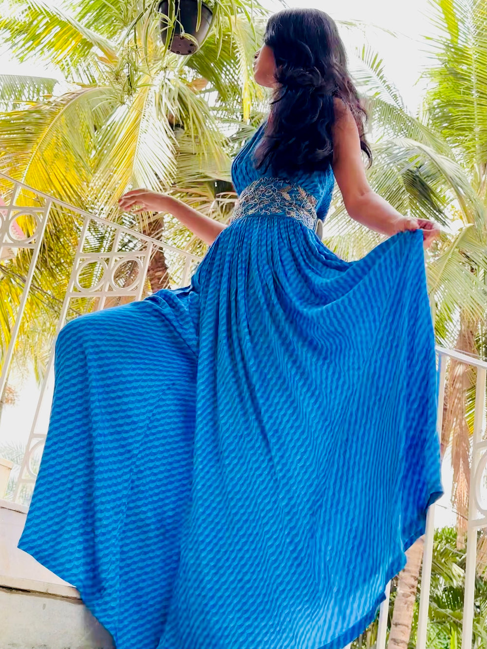 Embroidered Jumpsuit Blue – delicate embroidered cobalt jumpsuit by Ozel