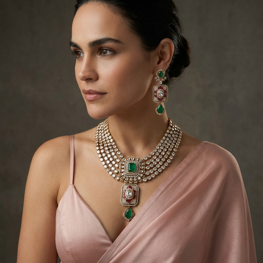 Rajkumari Emerald Rani Choker Set