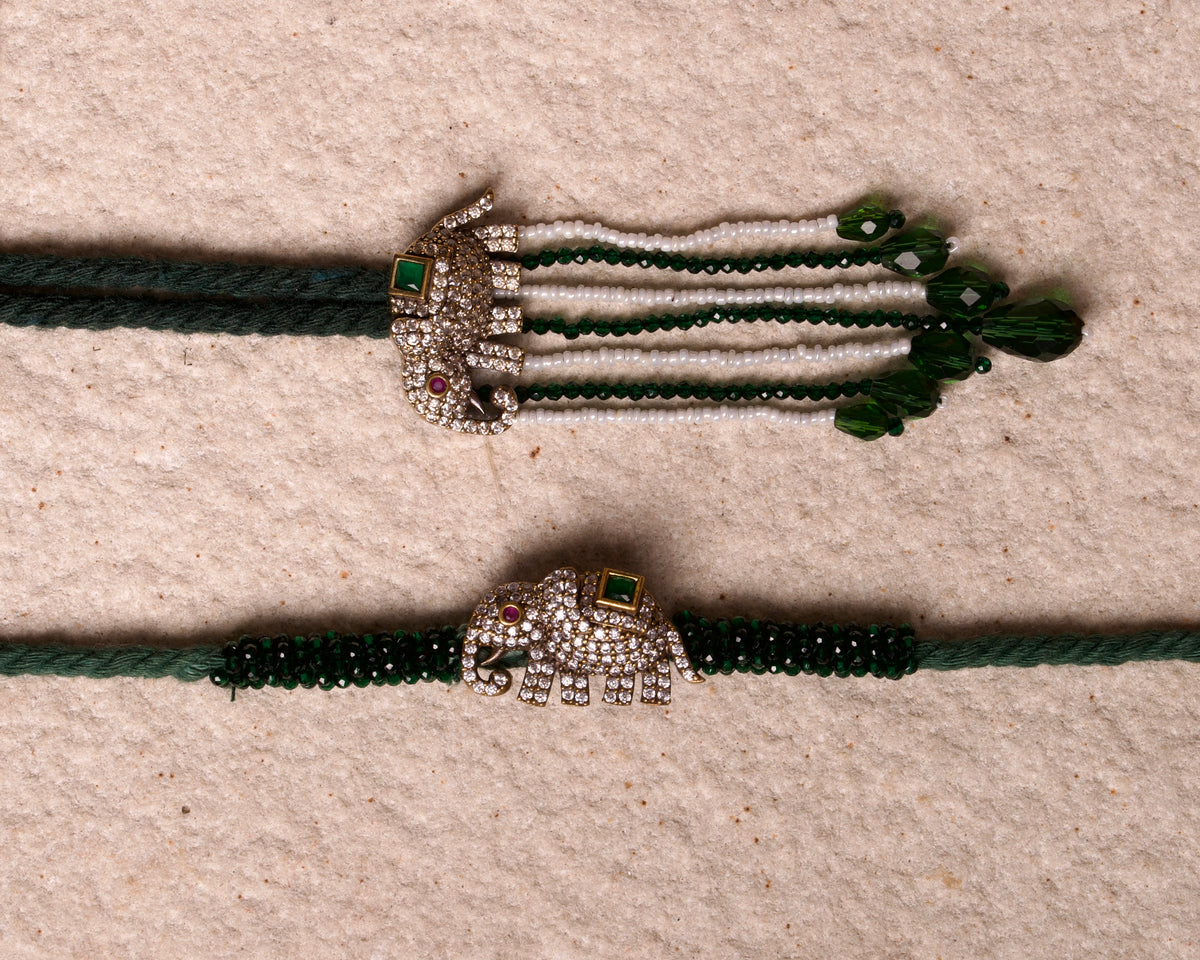 Haathi raja rakhi lumba set - green