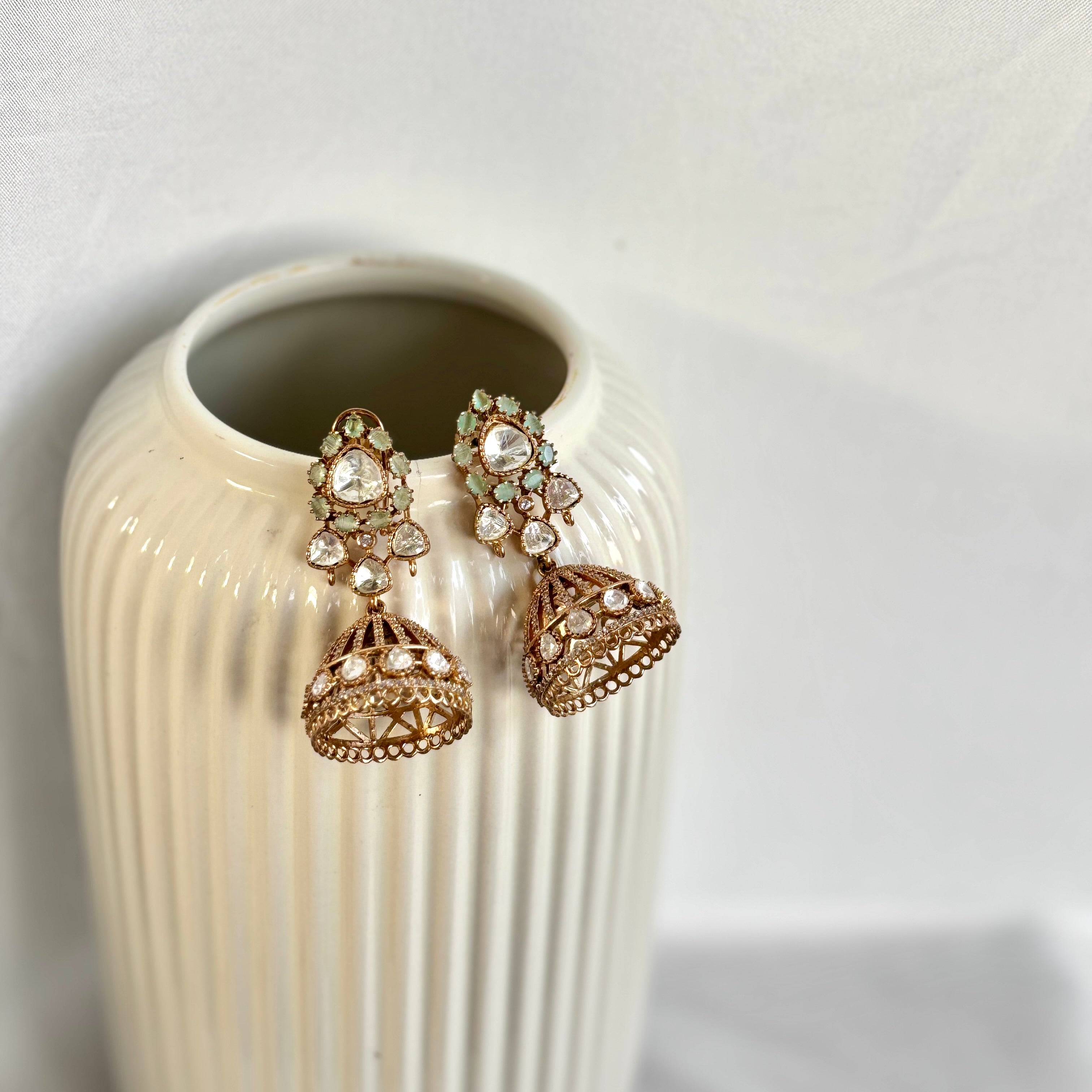 Dome Jhumka Earrings Mint Green