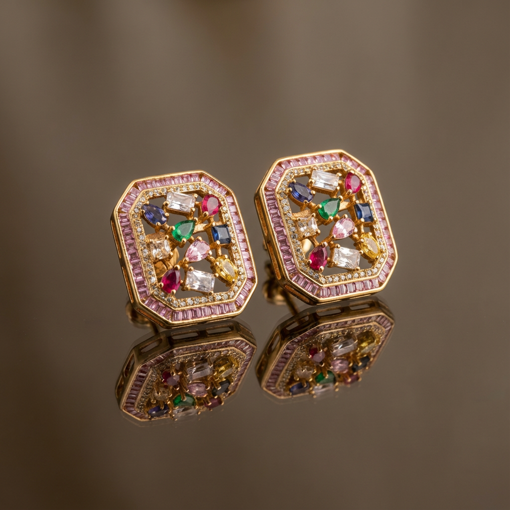 Mosaic Frame Stud Earrings