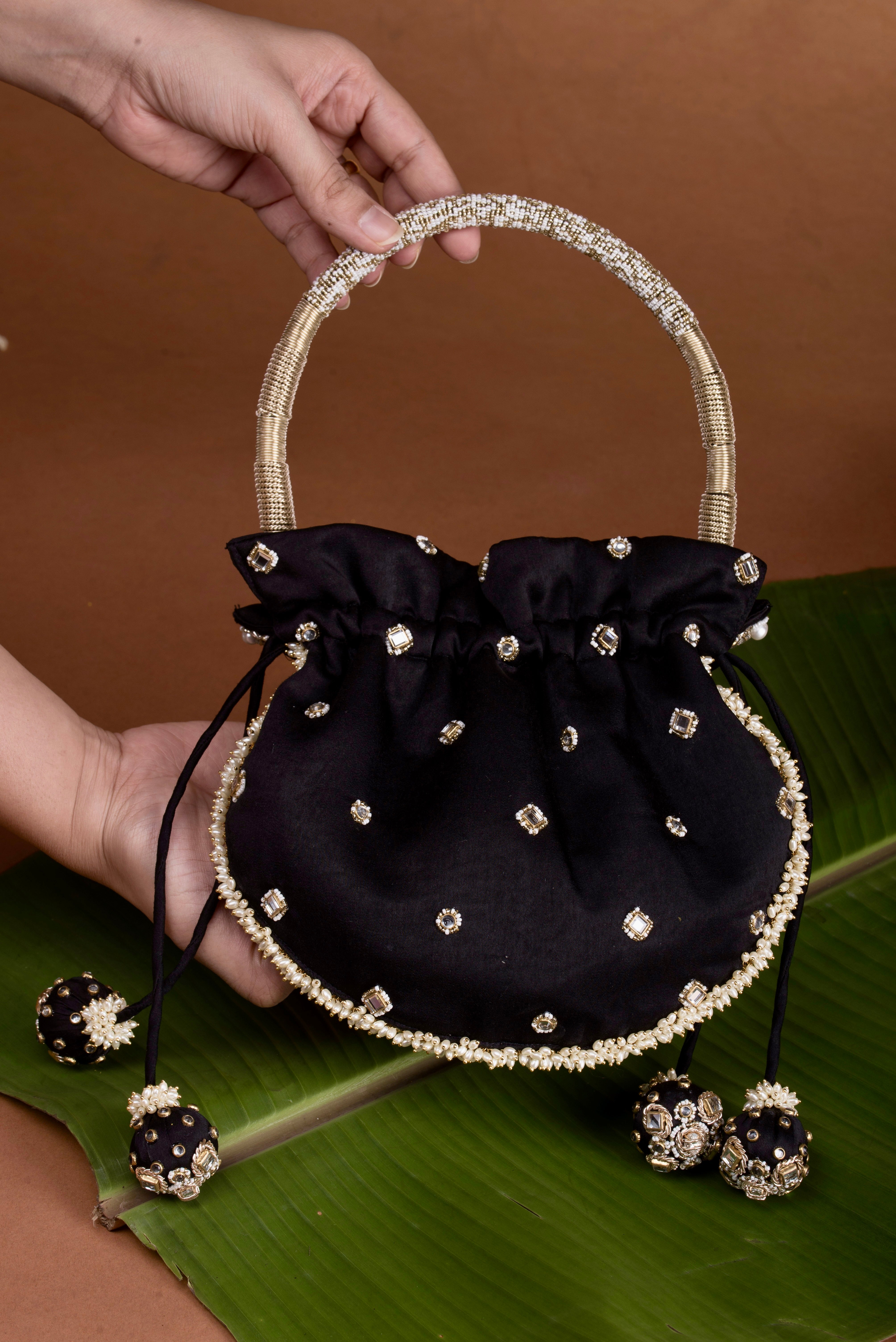 Jadau Embroidered Potli- Black Bag