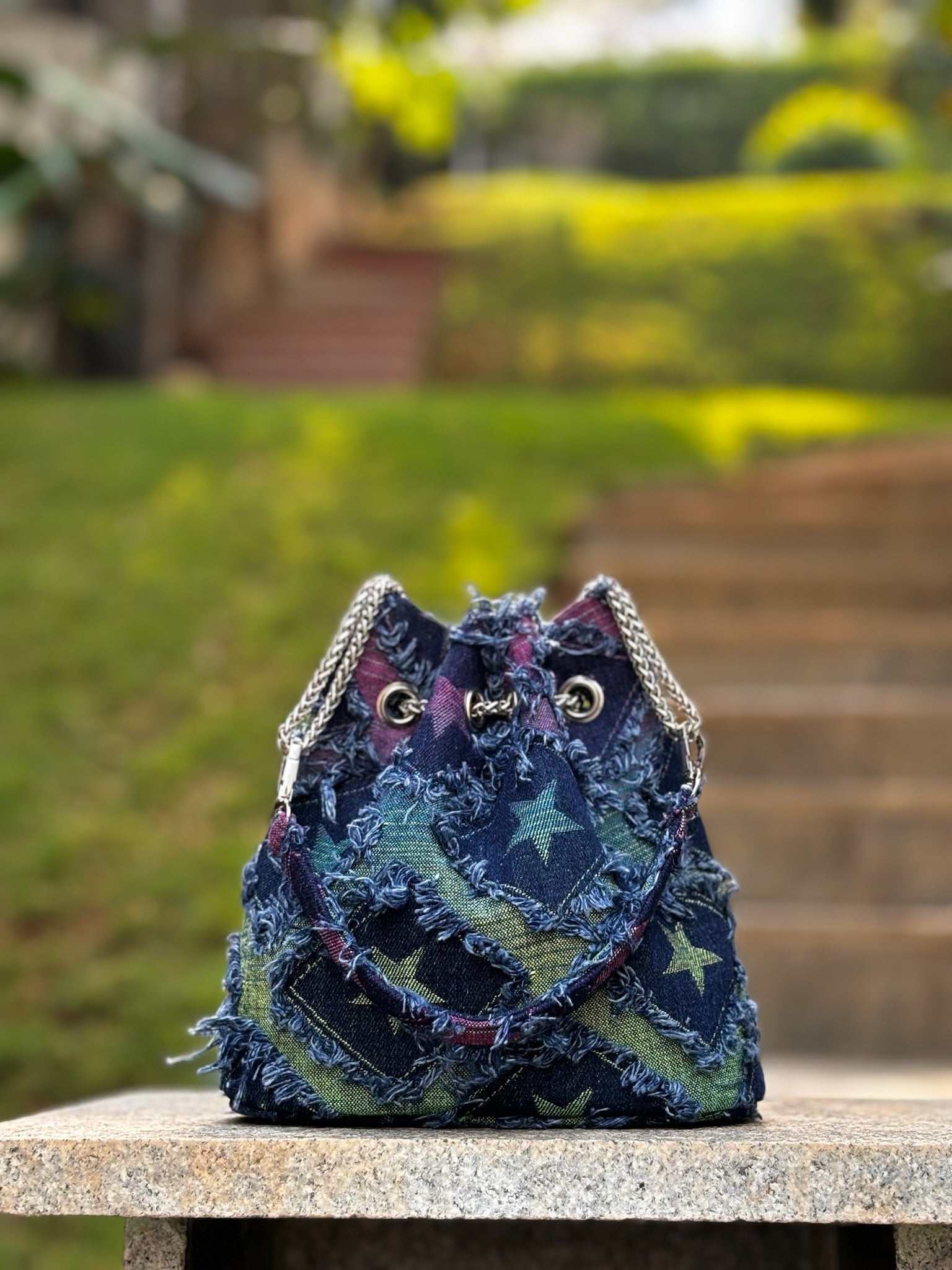 Star denim bucket bag