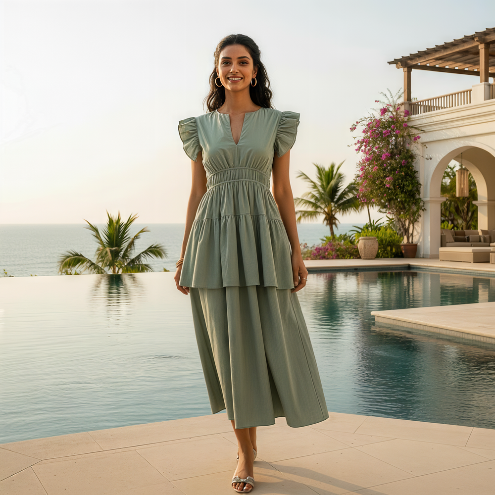 Poppy midi dress – elegant Indian designer dress by Villa 321 at Ozel