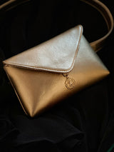 Cactus Leather Gold Envelope bag with 18kt gold and diamonds charm