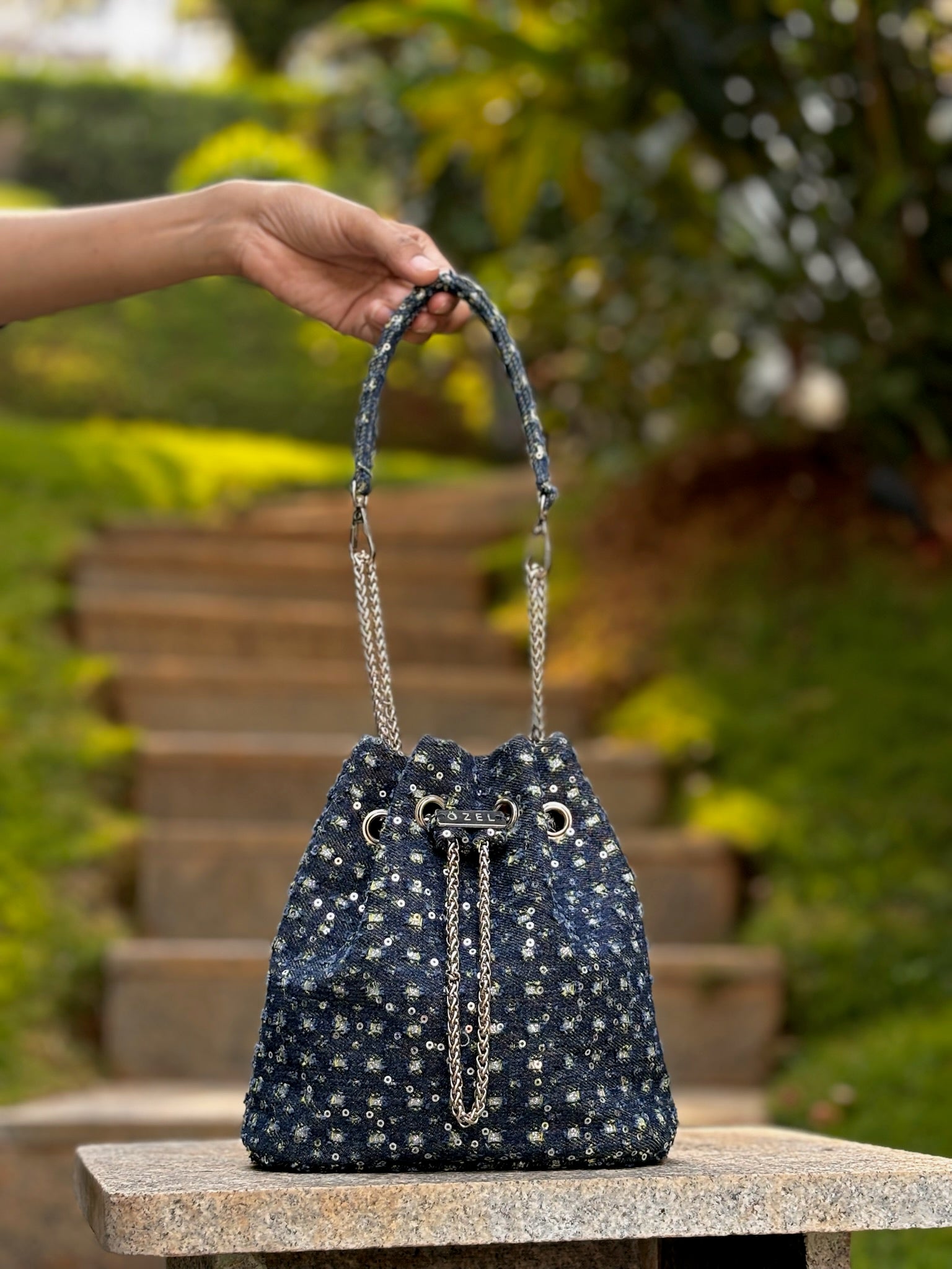 Pebble Denim Bucket Bag