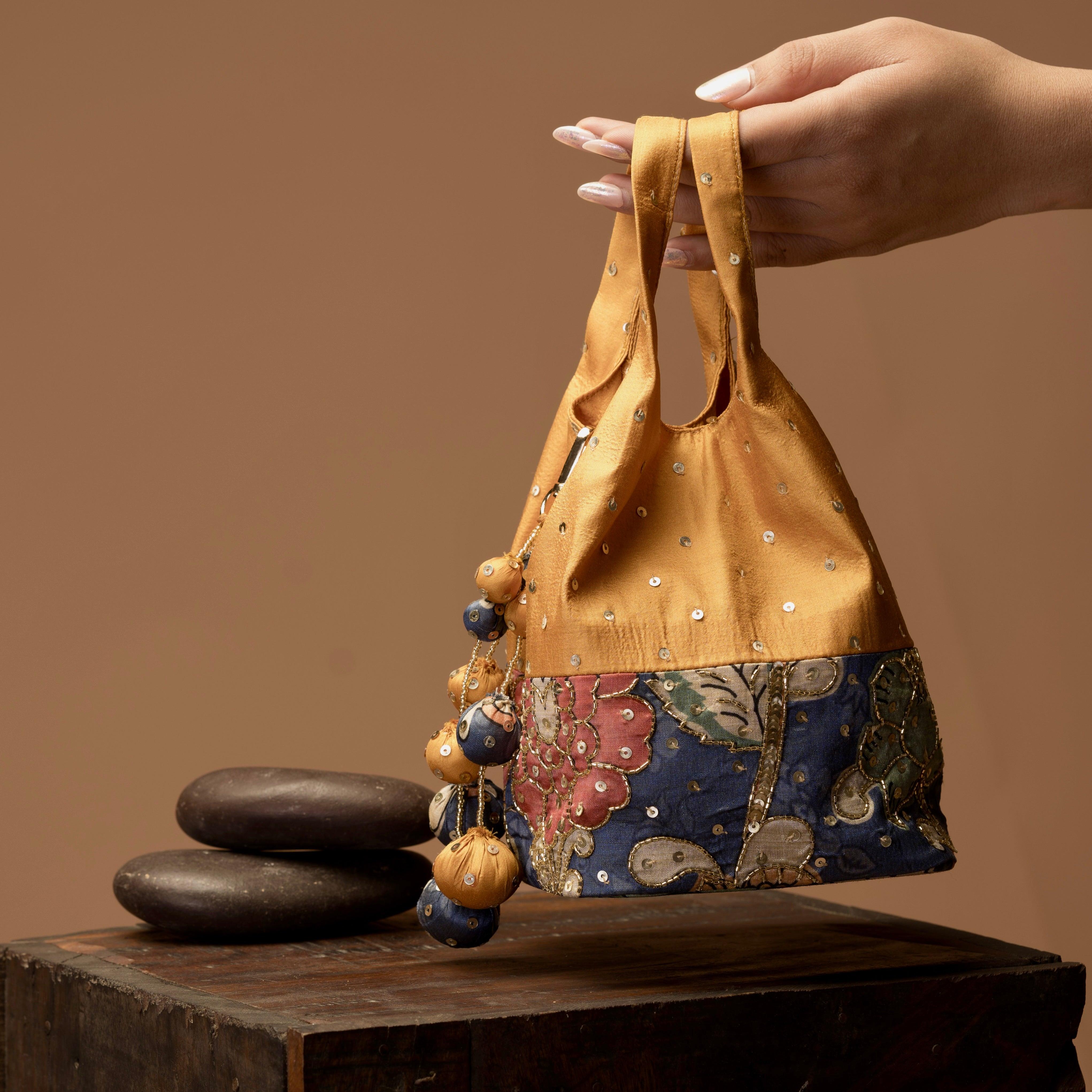 Kalamkari print handbag - Yellow - Ozel