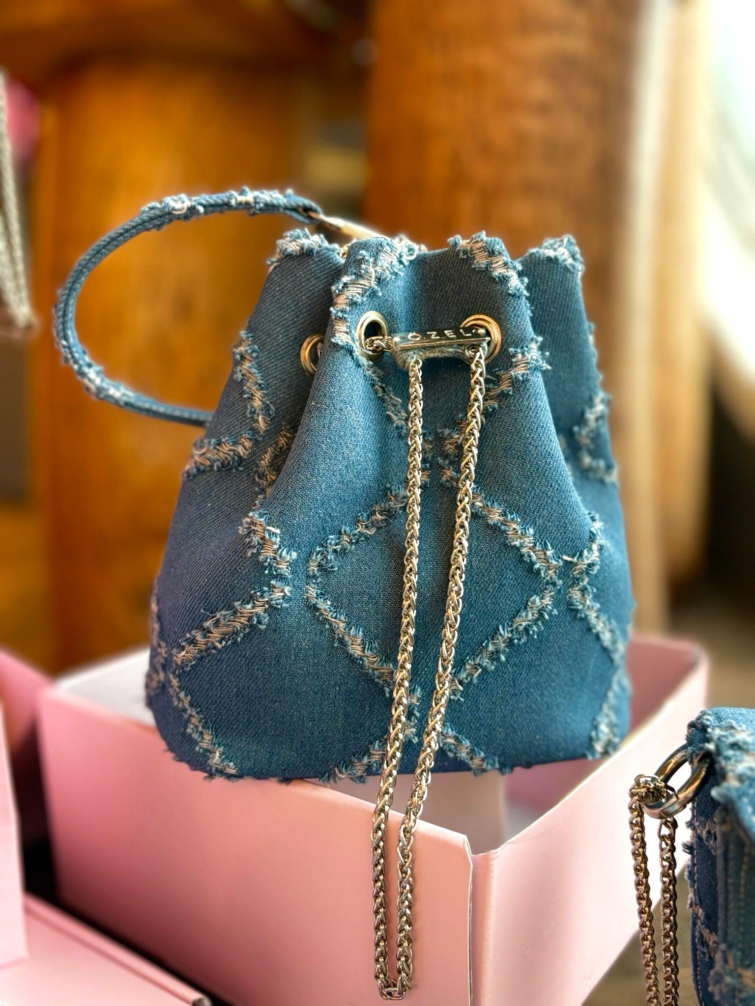 Ripped Denim Bucket Bag - Ozel