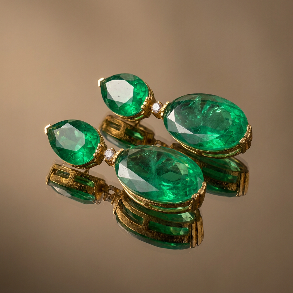 Royale emerald drop earrings – emerald drop detail by Ozel