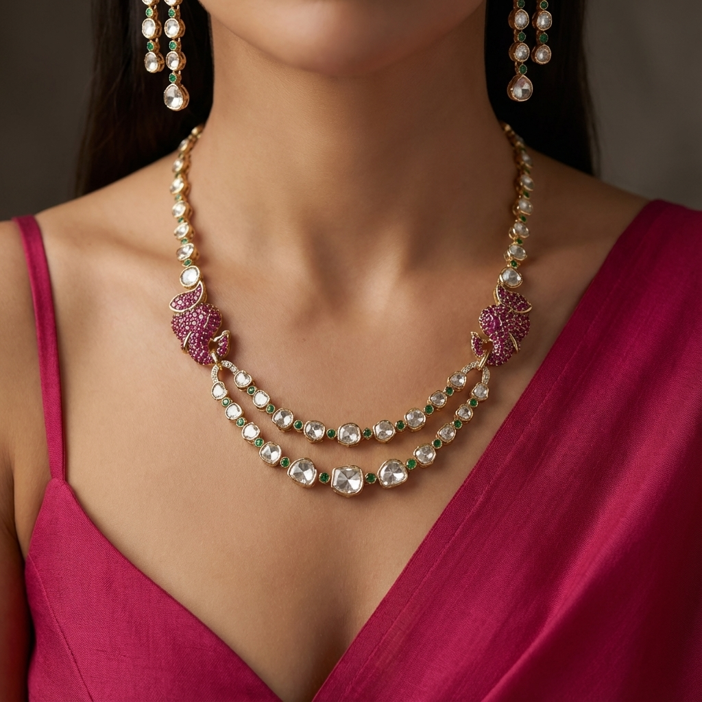 Kamala Ruby Polki Layered Necklace Set