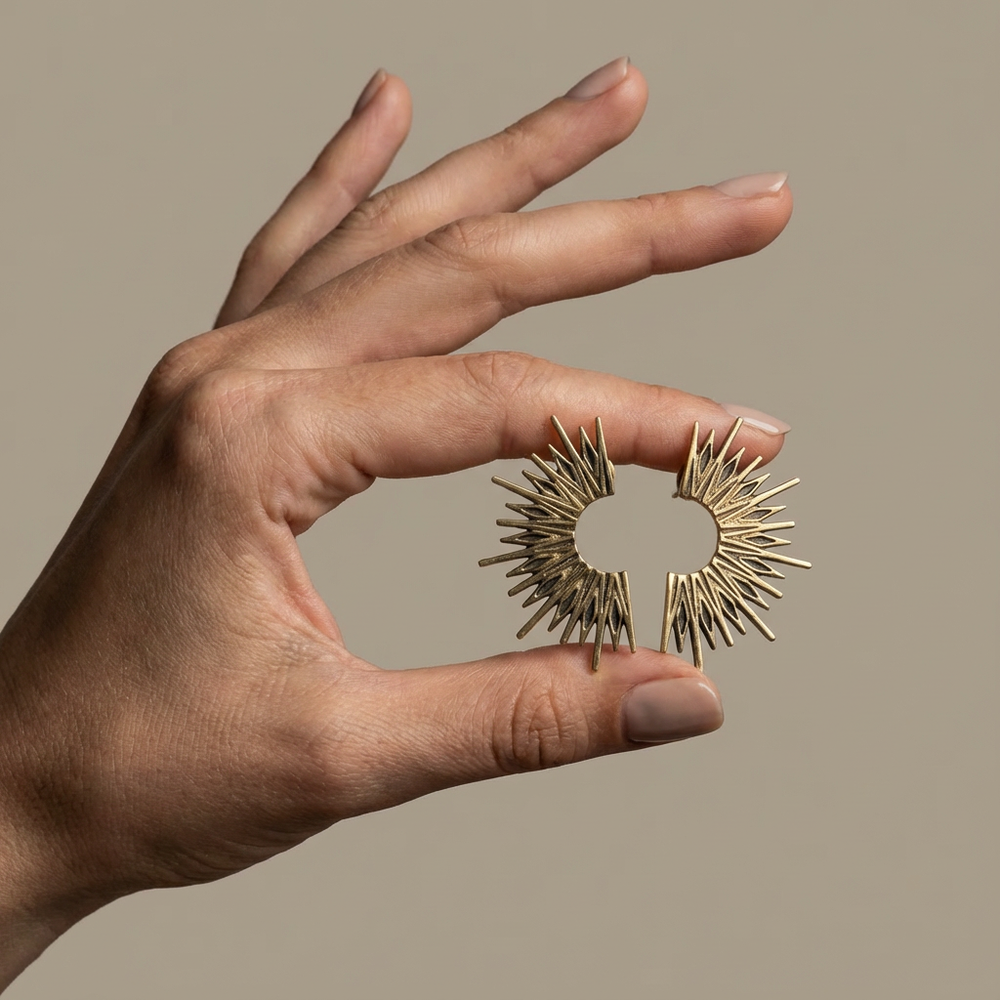 Solar spine hoop earrings – radiating gold hoop earrings by Ozel