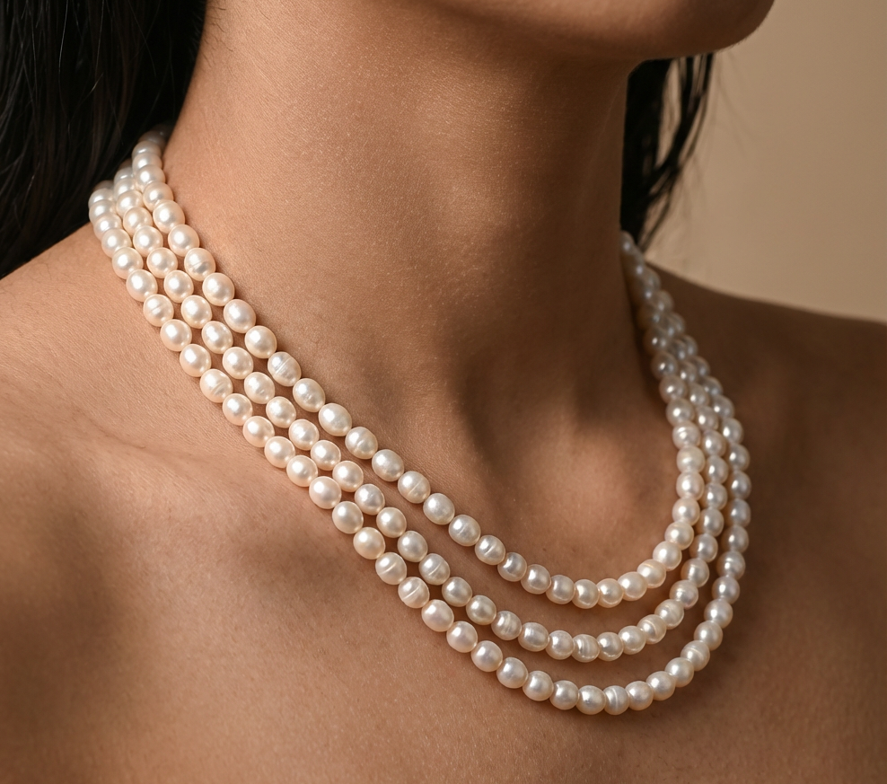 Freshwater Pearl Necklace Three Layers - Ivory