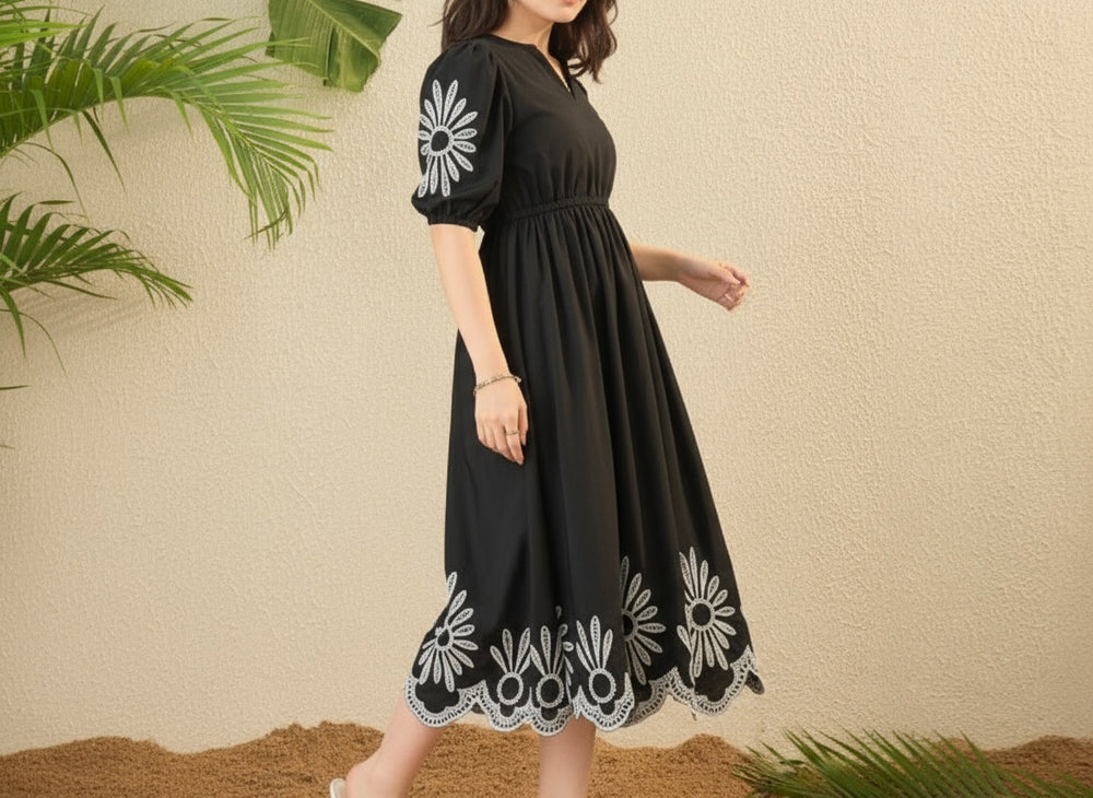 Black cutwork dress – intricate Indian designer dress by Ozel