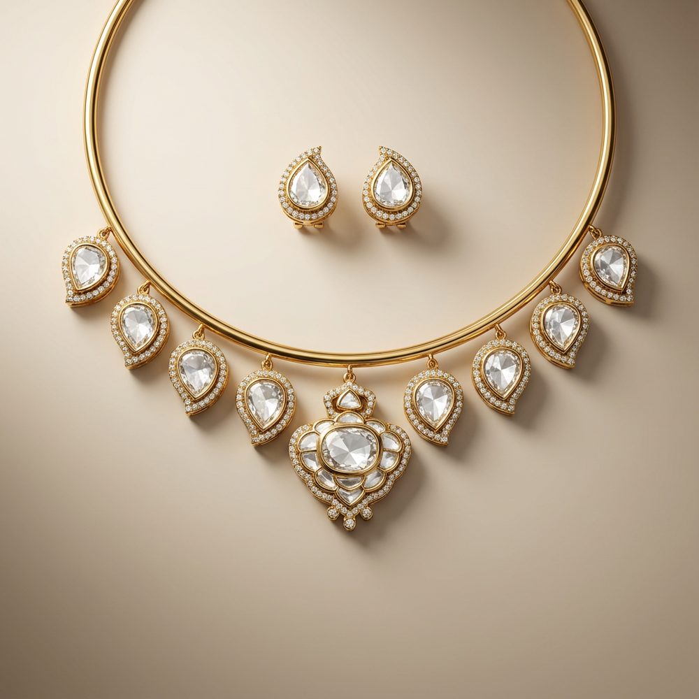Saloni polki drop necklace set – traditional Indian bridal jewelry by Ozel