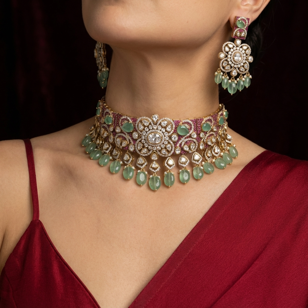 Meher Jadau garden choker set – traditional Indian bridal jewelry by Ozel