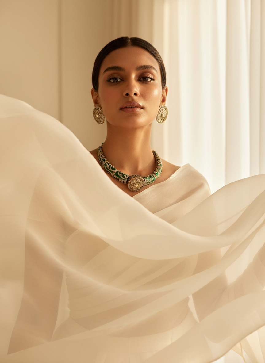 Emerald Enamel Hasli Necklace with earrings