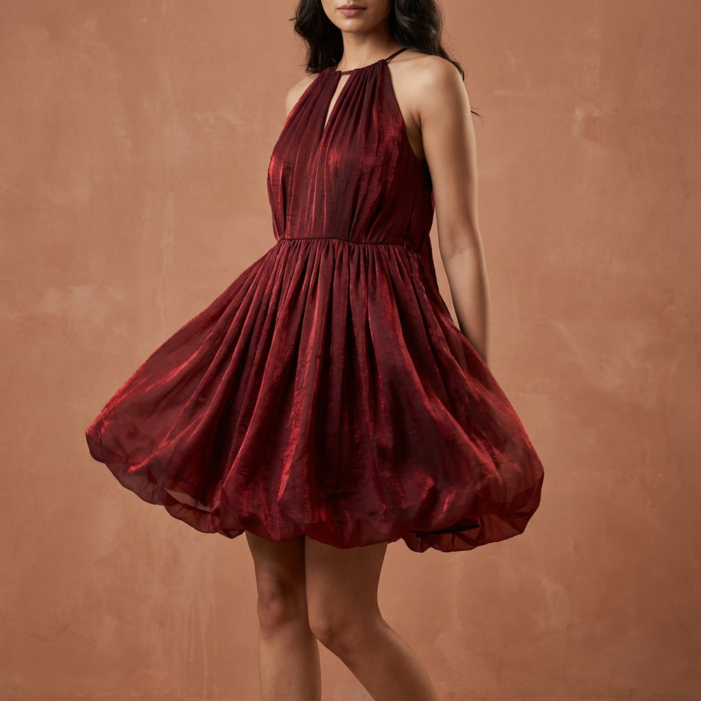 Crimson mini dress – front view by Ozel