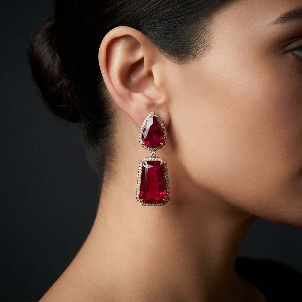 Regalia drop earrings – full pair view by Ozel