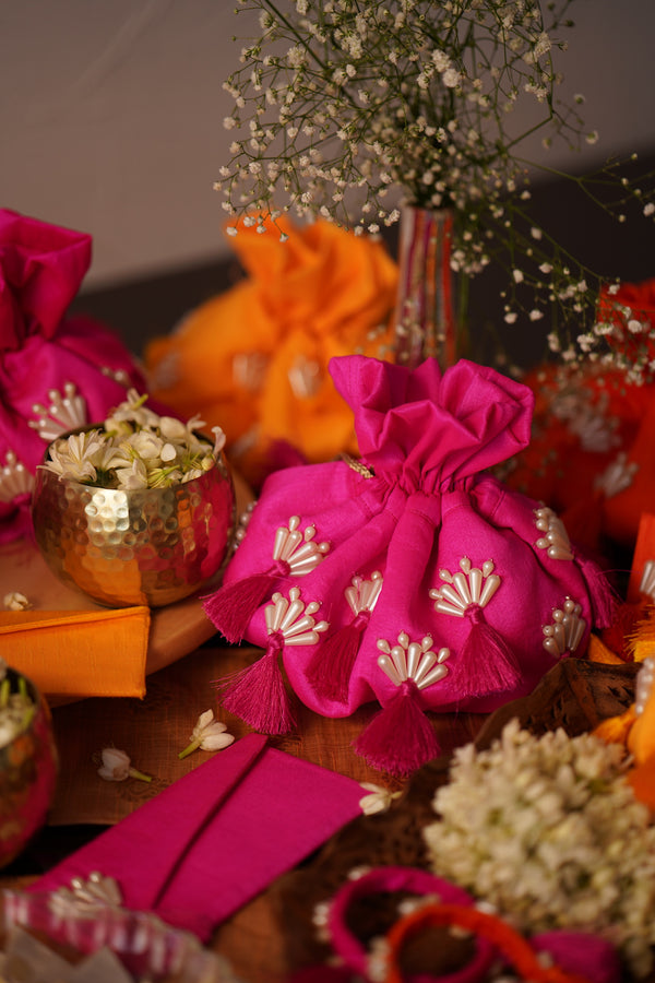 SET OF THREE GOL POTLIS - Yellow, Pink, Orange