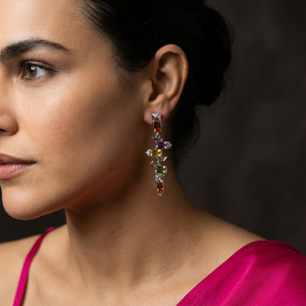Prism cascade earrings – worn on ear by Ozel