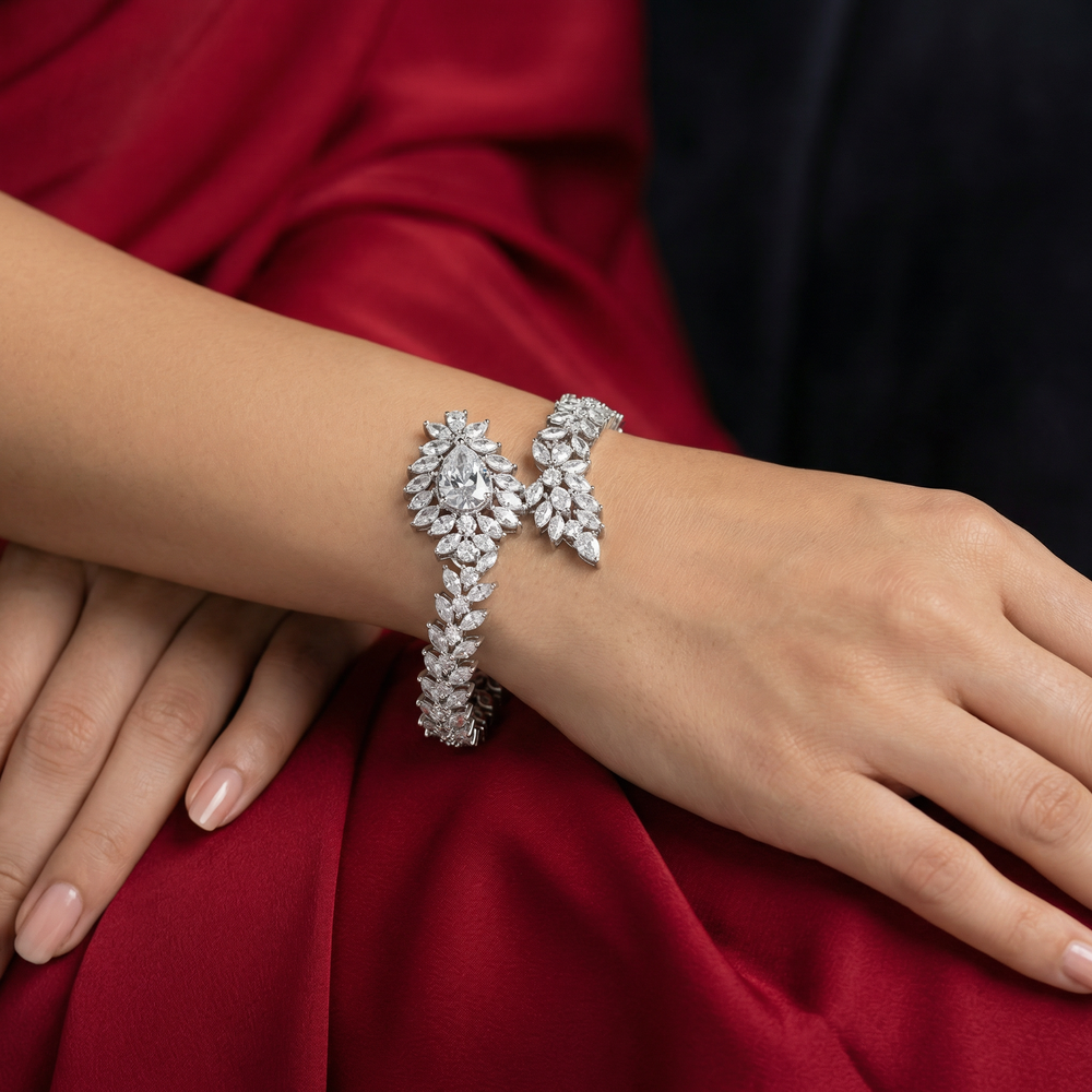 Seraphine Veil Diamond Cuff with ethereal diamond veil design and artisan gold craftsmanship by Ozel