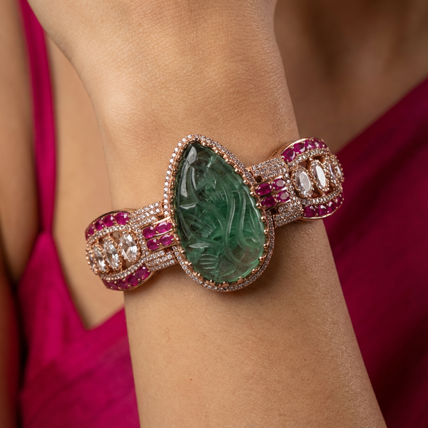 Zehra Emerald Carved Cuff Bracelet