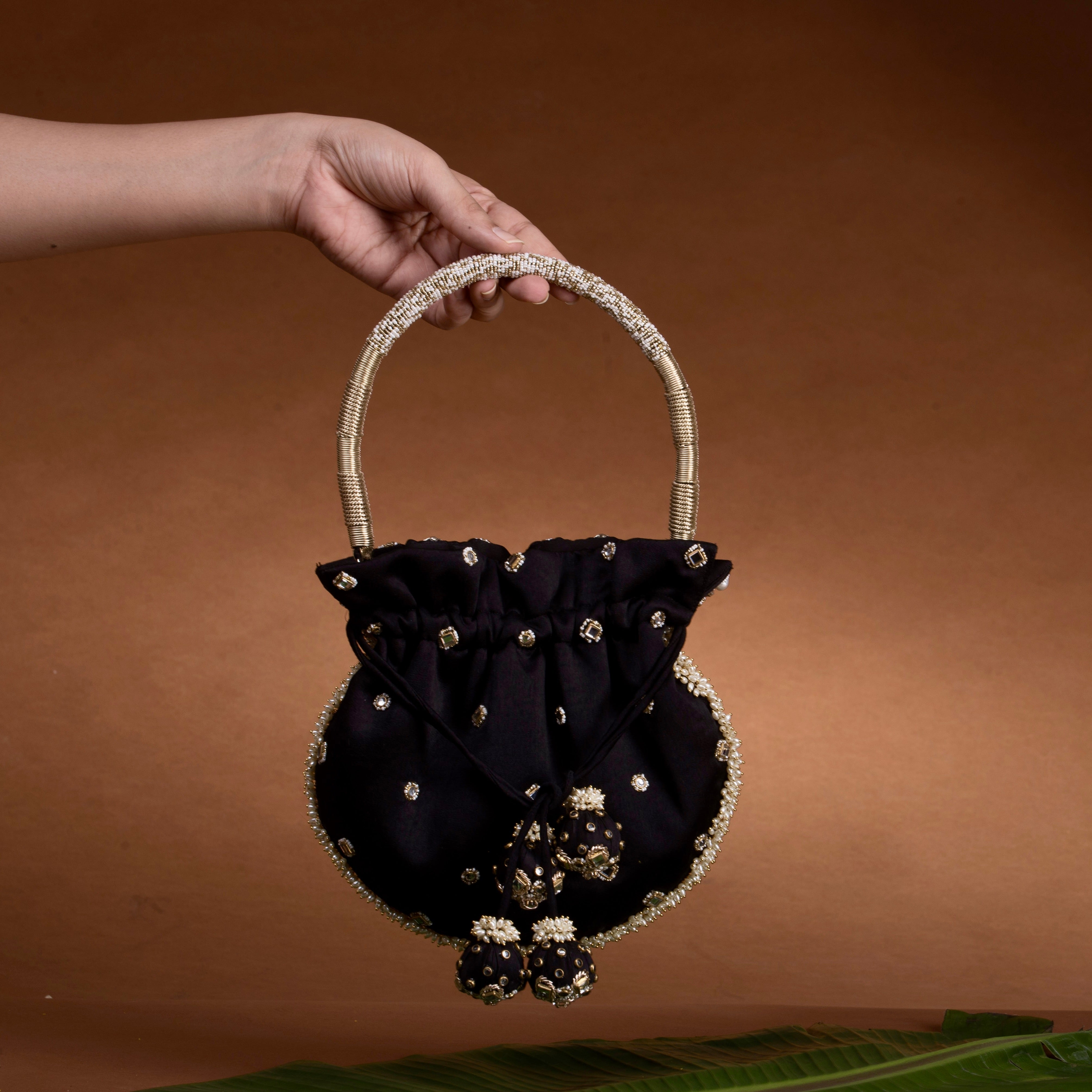 Jadau Embroidered Potli- Black Bag