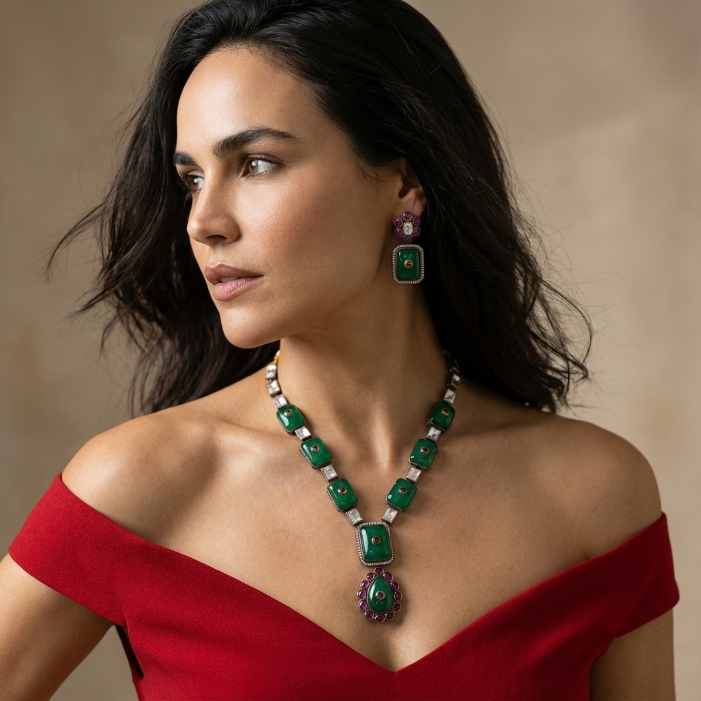 Emerald & Ruby High-Jewellery Statement Necklace Set