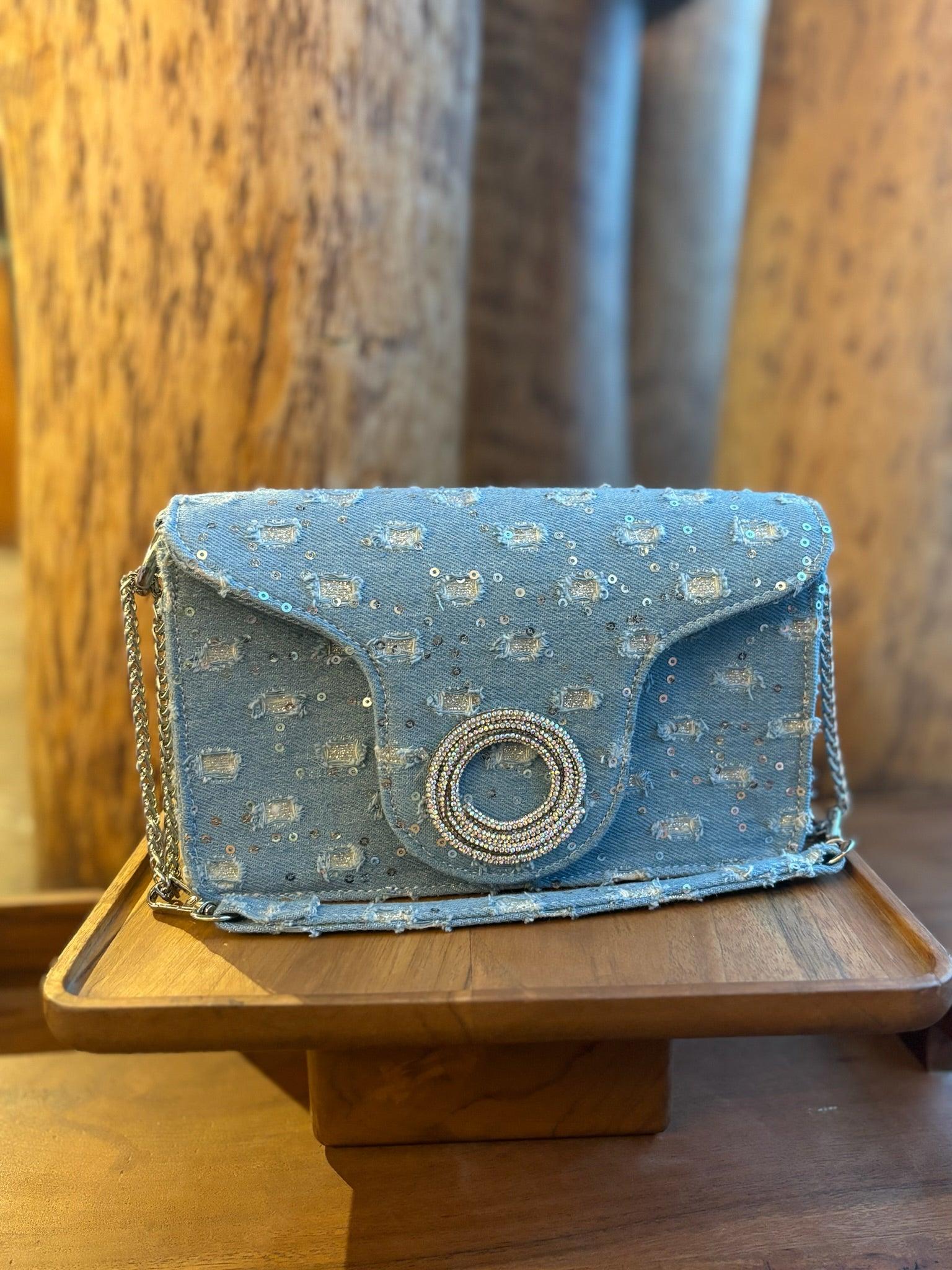 Sequin Denim Flap Bag - Ozel