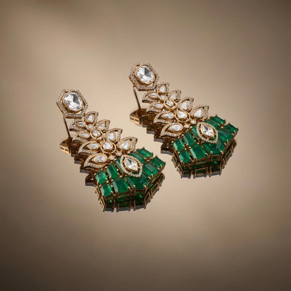 Anaya facet earrings – worn on ear by Ozel