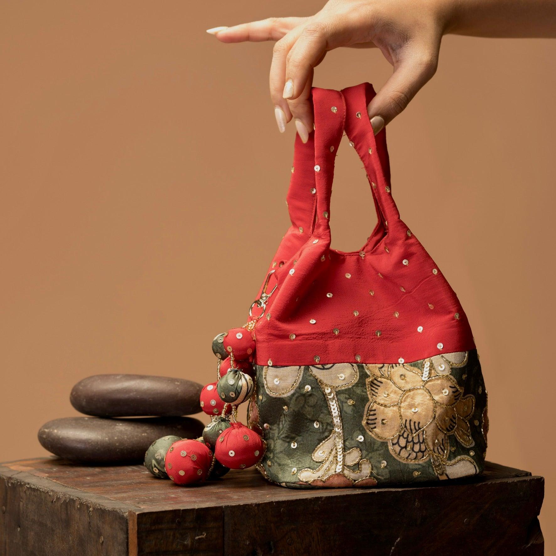 Kalamkari print handbag - Red - Ozel