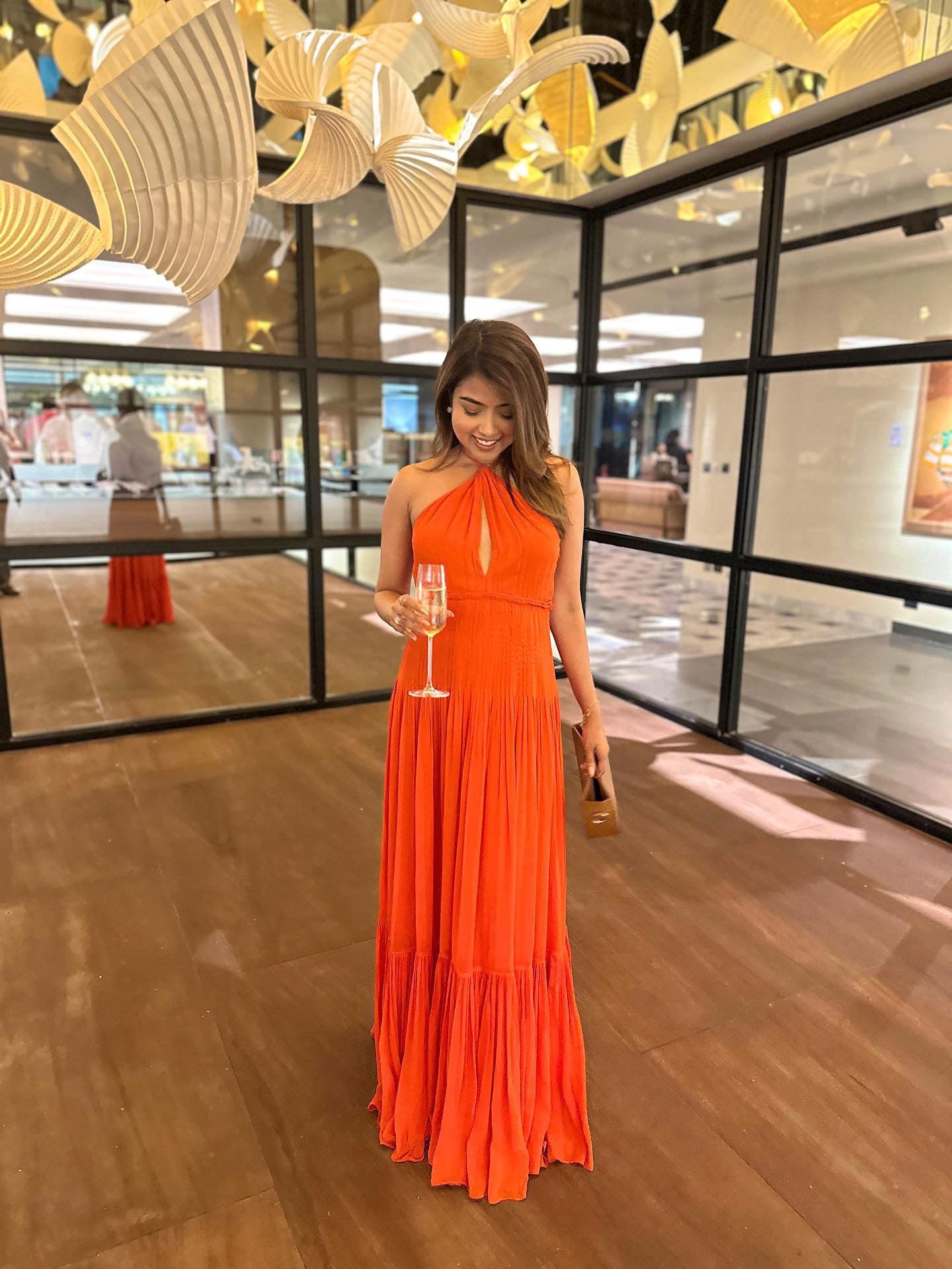 Coco Fiery Orange Halter Gown - Ozel
