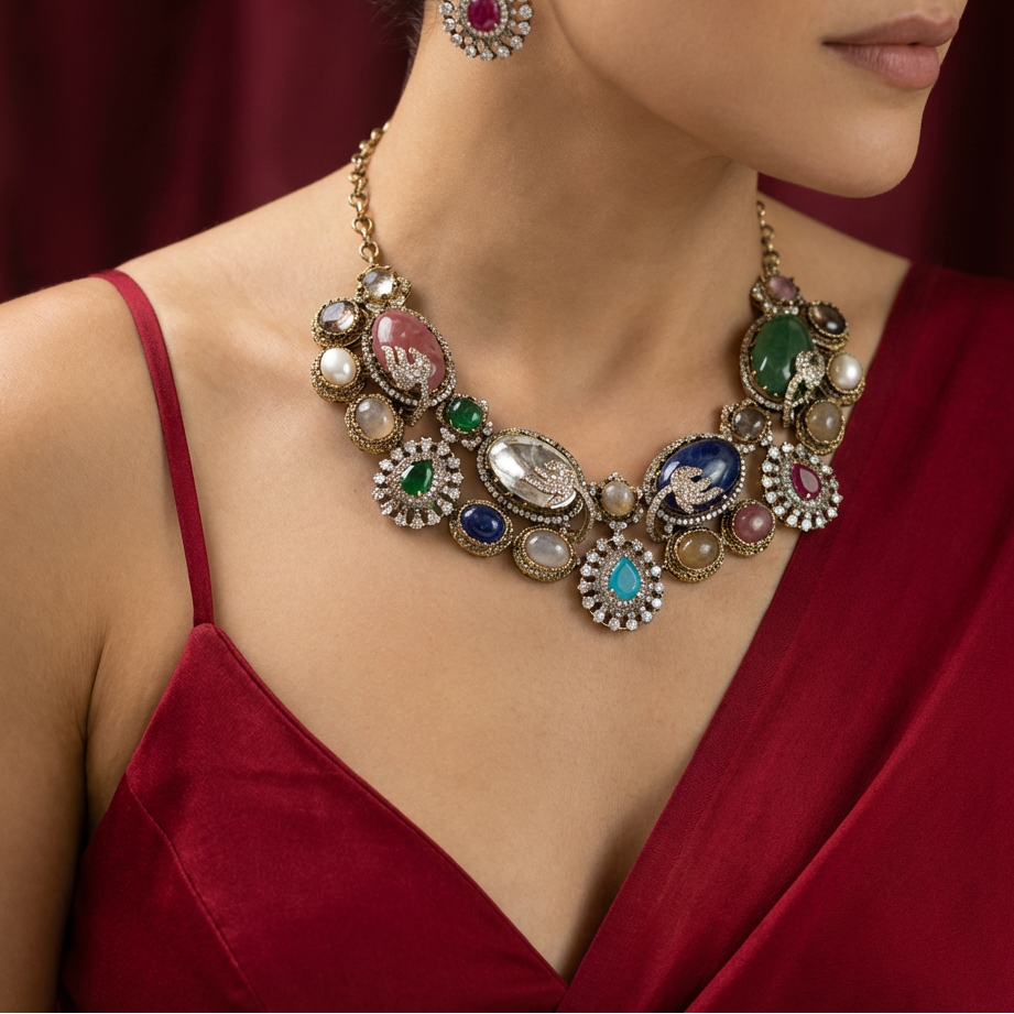 Celestial Mosaic Gemstone Necklace Set