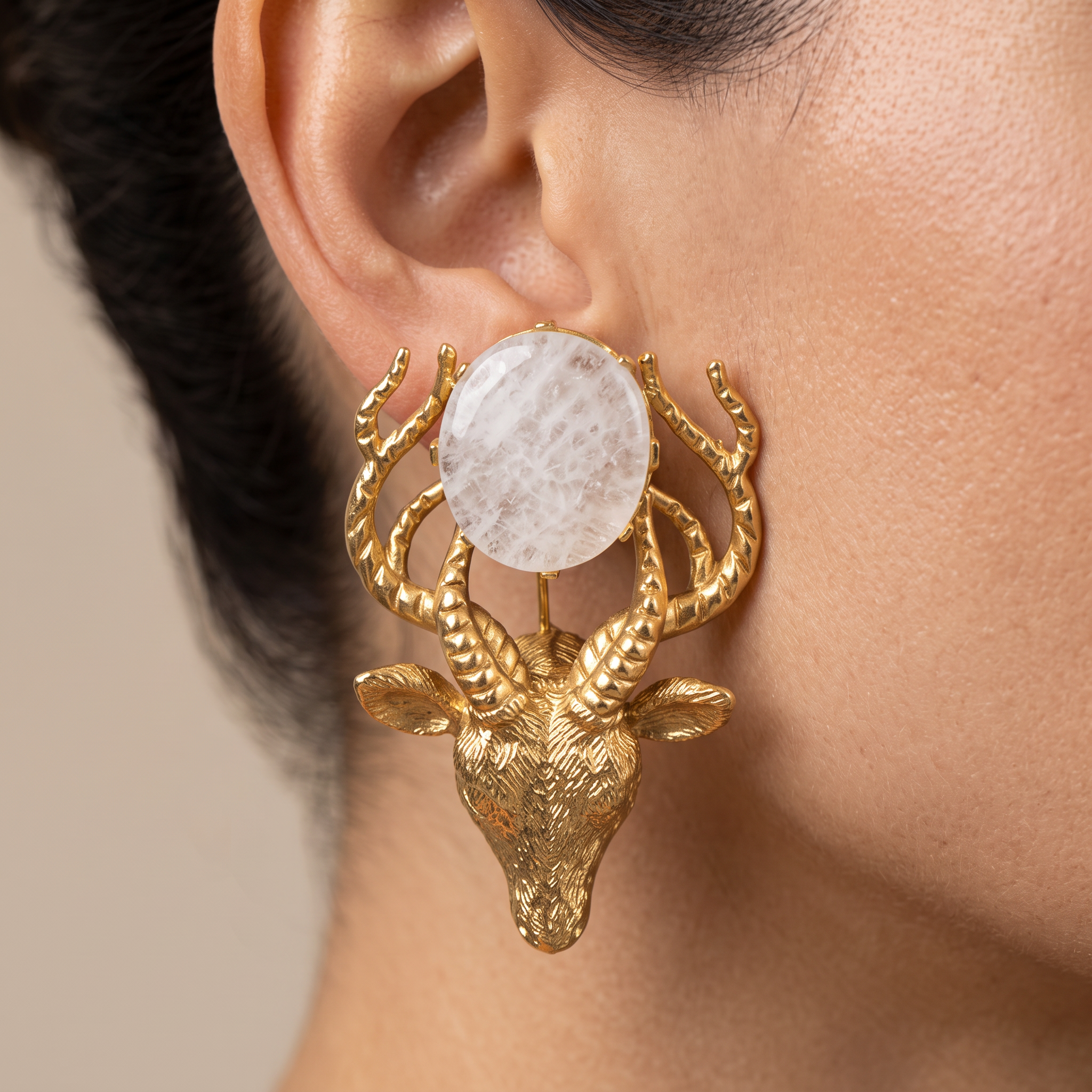 Stag Moonstone Chandelier Earrings