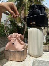 Cord bucket bag with 18kt gold and diamonds charm