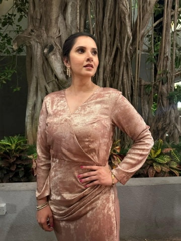 Rose Gold Shimmer Midi Dress – warm gleam midi dress by Ozel
