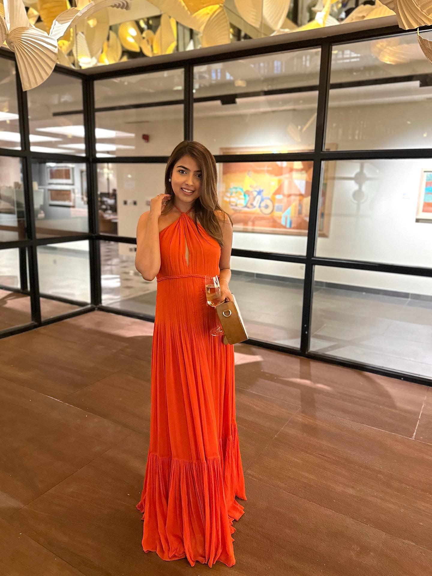 Coco Fiery Orange Halter Gown - Ozel
