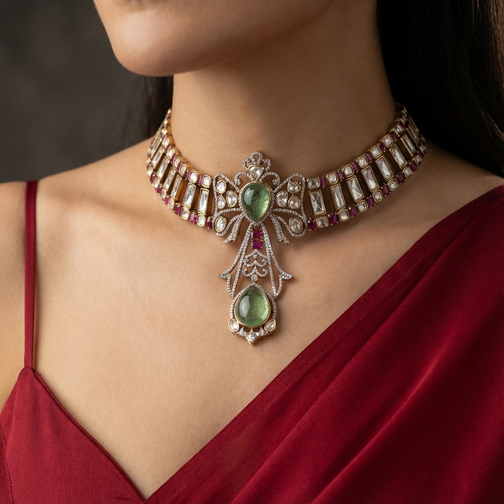 Crest bow regal choker set – traditional Indian bridal jewelry by Ozel