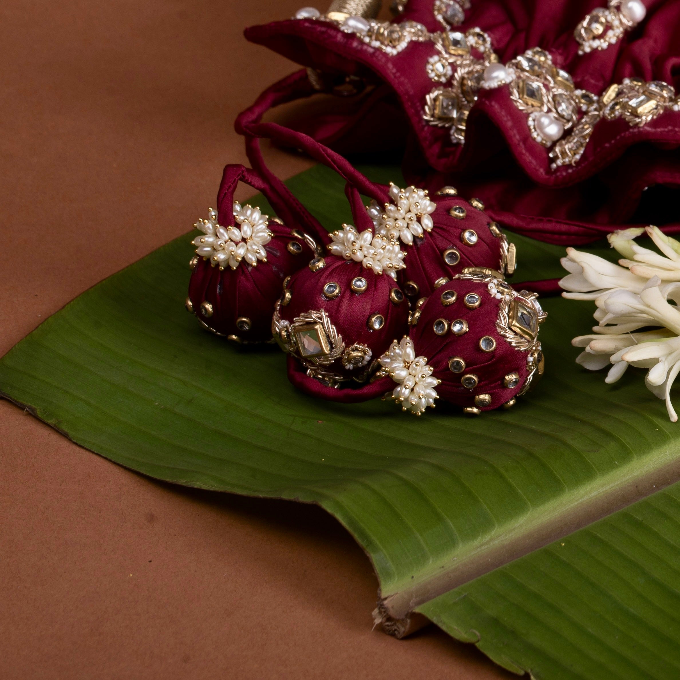Jadau Embroidered Potli- Maroon Bag